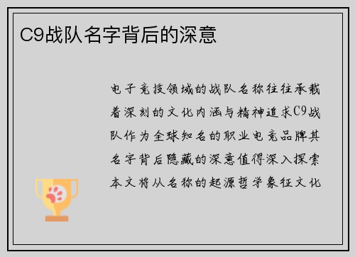 C9战队名字背后的深意